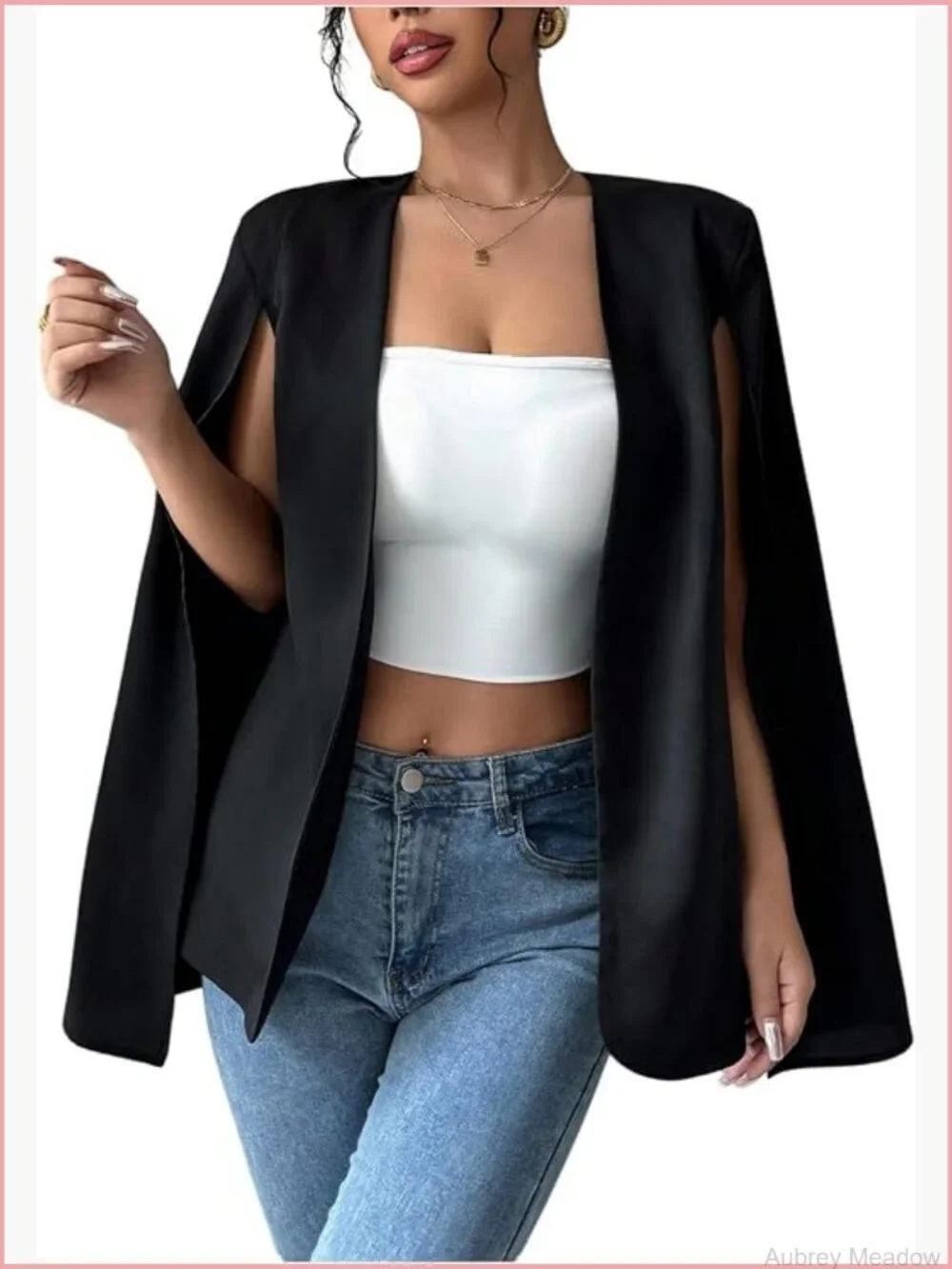 Cape Blazer Split Long Sleeve Open Front Elegant Work Dressy Jacket Coat